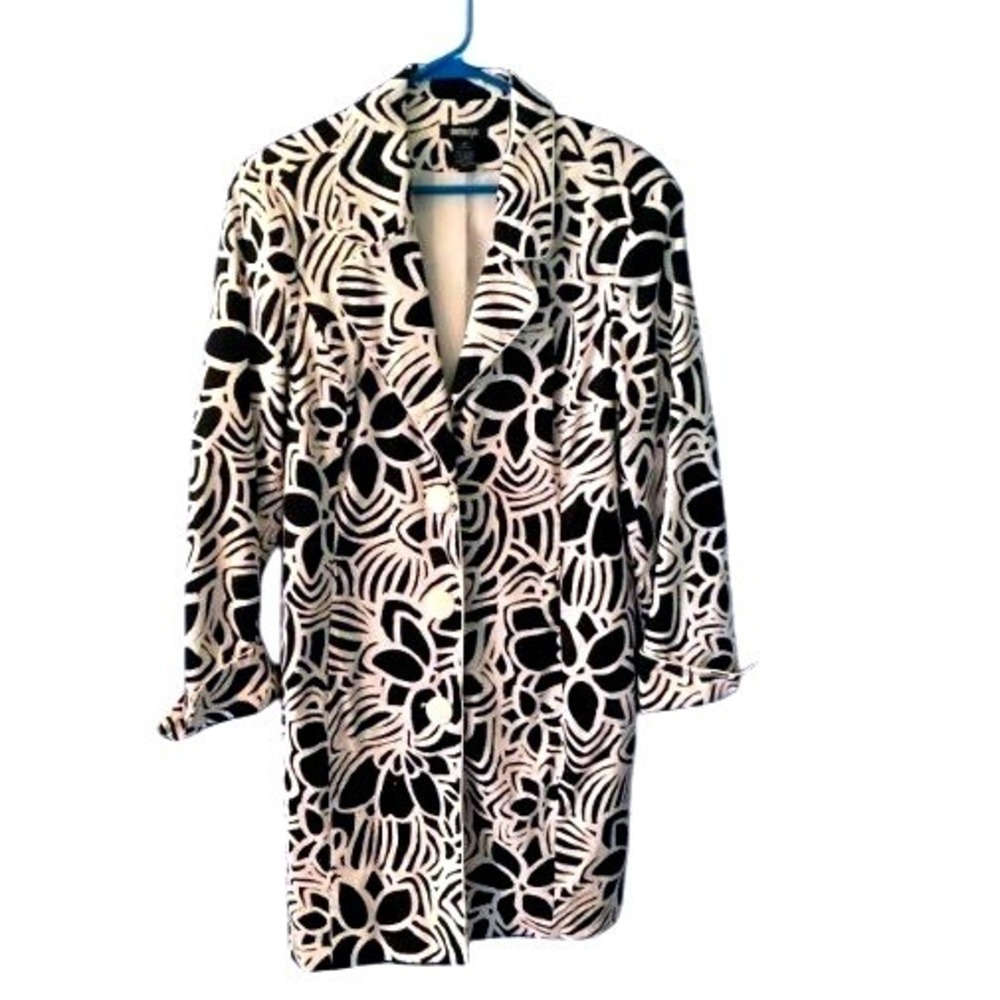 Metrostyle Womens Black White Abstract Floral Print Longline Blazer Jacket Sz 14